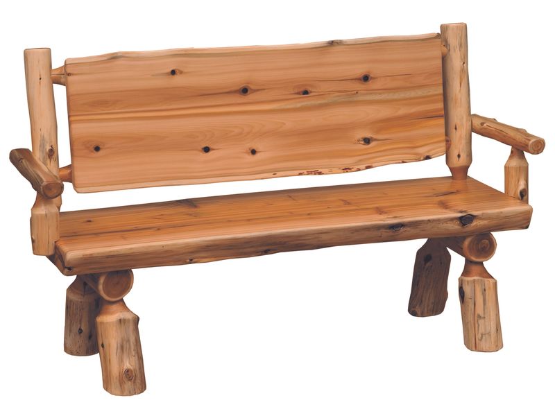 Cedar Log 4-foot Bench with Solid Back and Arms - Coffee 2