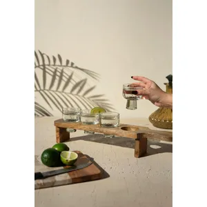 Tequila Flight with Four Glasses on a Wooden Tray 2