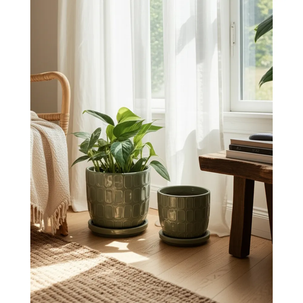 LEONAHAM SET OF 2 GREEN PLANTER 7 (IN)
