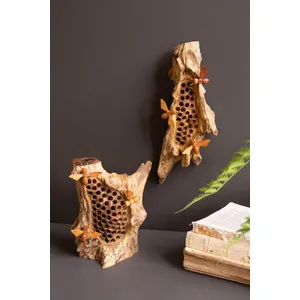 Repurposed Wall Hanging Sculpture with Hand-Carved Bees 2