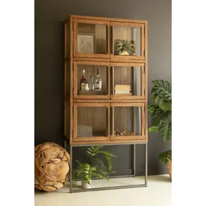Wood and Metal Display Cabinet with Framed Glass Doors 8