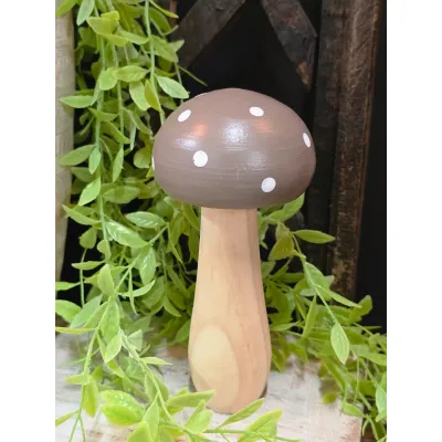 Tall Brown Wooden Mushroom 7in