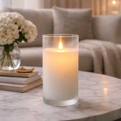 Clear Glass Cylinder Moving Flame LED Candle 3x6in