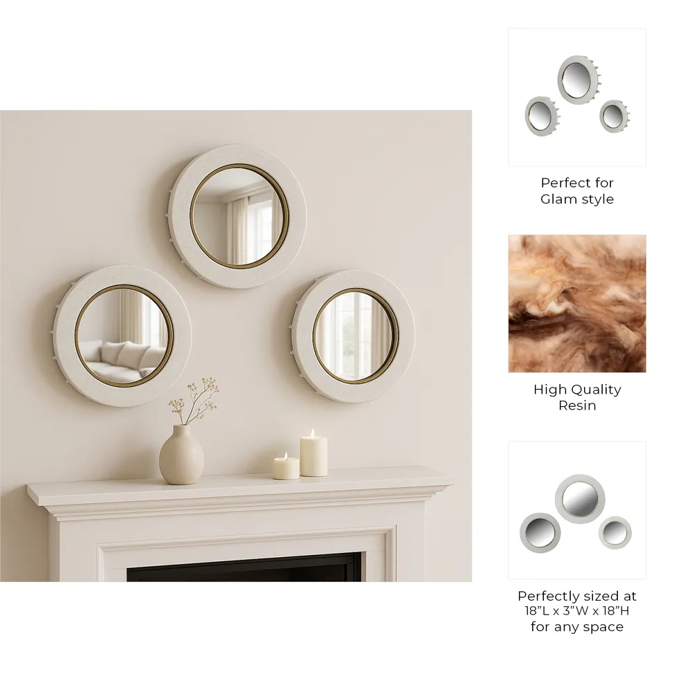 BRAMWORTH SET OF 3 WHITE MIRRORS 18 (IN)