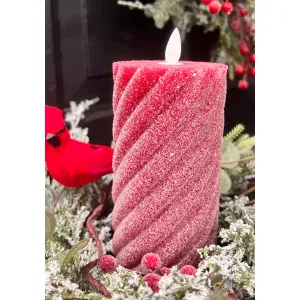 Red Swirl Frosted Moving Flame LED Candle 3x6in 2