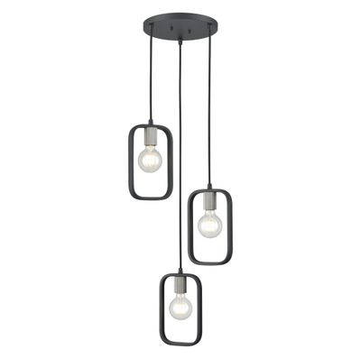 Dylan 12″ Wide 3-Light Chandelier - Matte Black with Nickel Sockets