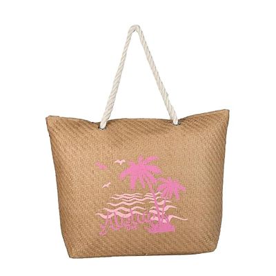 LARGE TOTE W ROPE HANDLE & JUTE - PASTEL TIE-DYE