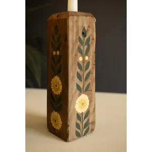 Set of 2 Hand-Painted Recycled Wood Taper Candle Holders 2