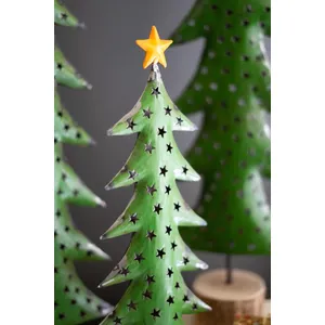 Set of 3 Recycled Iron Christmas Trees on Wood Bases 2