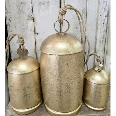 Gold Weathered Welcome Bells Set of 3 - 24in, 16in and 12in