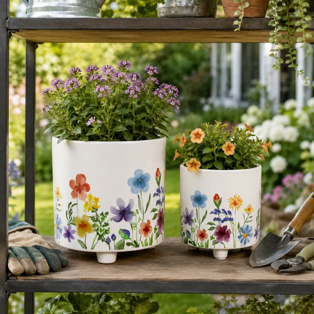 ALMAWAY SET OF 2 PURPLE PLANTER 8 (IN)