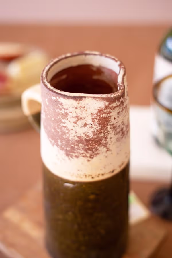 Tall Single Handle Brown and White Pitcher Vase