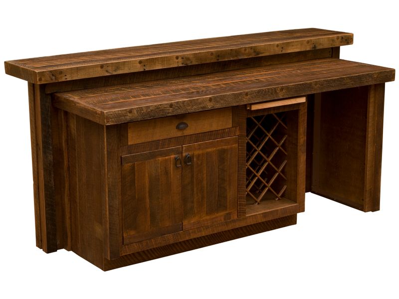 Barnwood 7-foot Bar with Corrugated Steel - Sink Cabinet - Artisan Top - Refrigerator Opening on Left 3