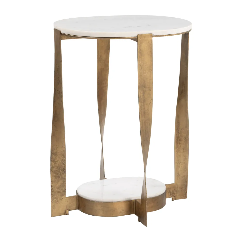 Orion Accent Table White & Brass