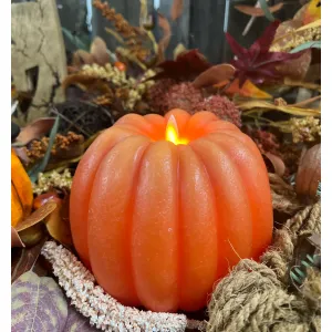 Orange Pumpkin Carved Moving Flame LED Candle 6x5in 2