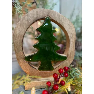 Circular Green Enamel Tree 10x2x12in