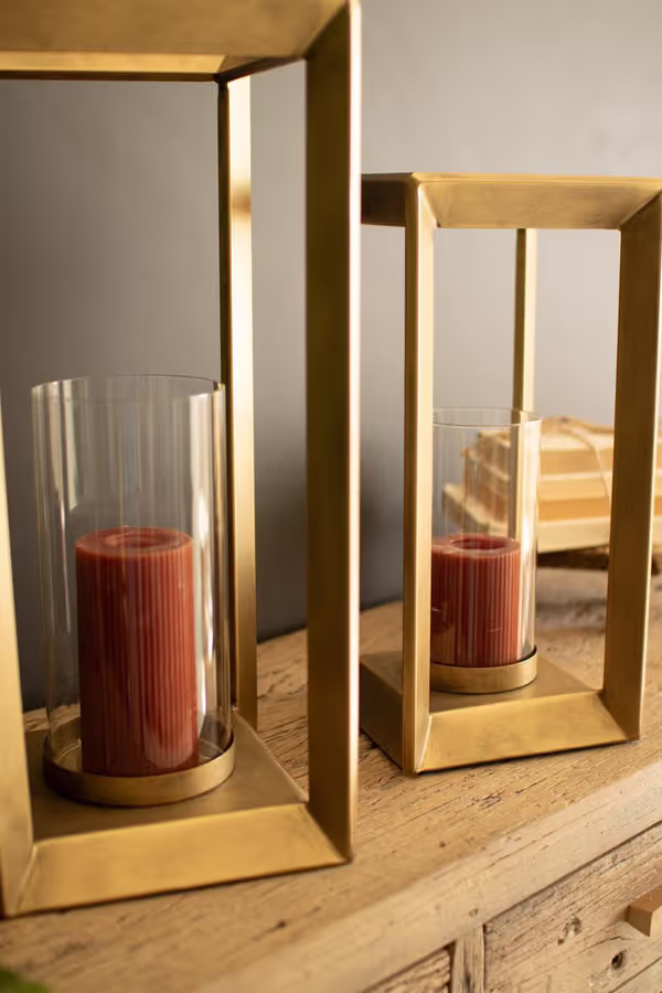 Set of 2 Metal Framed Lanterns with Clear Glass Hurricanes