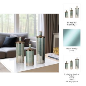 CLAYTONLAND SET OF 3 GREEN GLASS VASES 23 (IN) 9