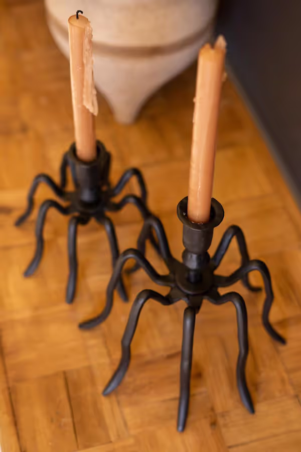 Set of 2 Cast Iron Spider Taper Candleholders
