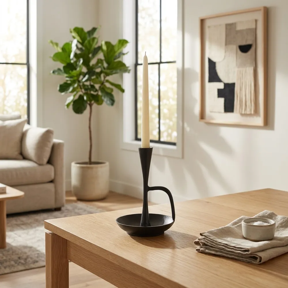 DECKERROSE BLACK CANDLE HOLDER 8 (IN)
