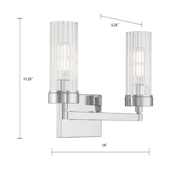 Lida 14'' Wide 2-Light Vanity Light - Chrome