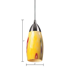 Milan 3'' Wide 1-Light Mini Pendant - Satin Nickel with Yellow Blaze Glass 2