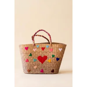 Seagrass Basket with Embroidered Hearts 4