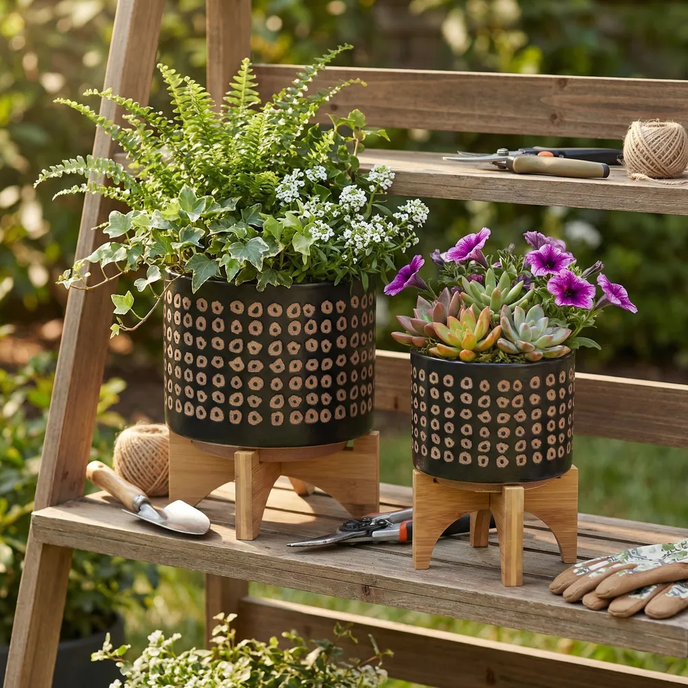 TANNERHAM SET OF 2 BROWN PLANTER 11 (IN)