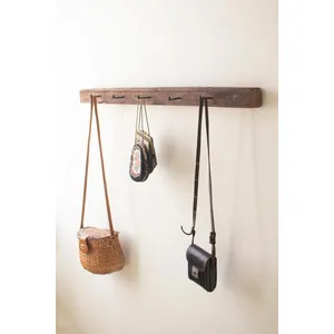 Recycled Wood Coat Rack with Forged Iron Hooks 1