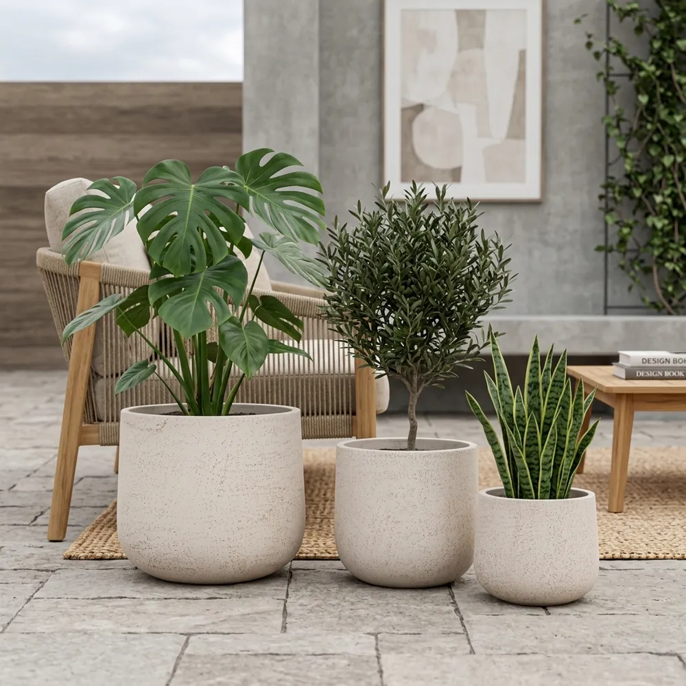 TODDCLIFF SET OF 3 IVORY PLANTER 16 (IN)
