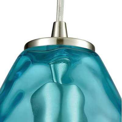 Lagoon 6″ Wide 1-Light Mini Pendant - Satin Nickel with Aqua