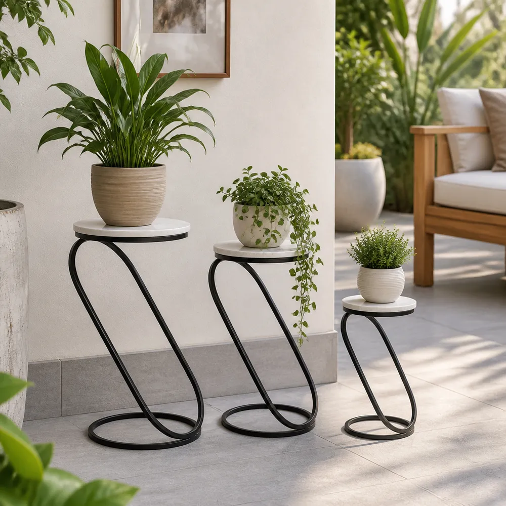 BENTONHAM SET OF 3 WHITE PLANT STANDS 21 (IN)