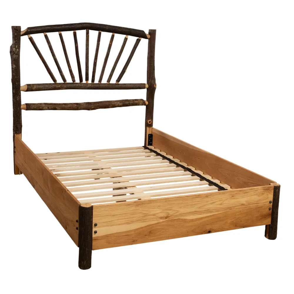 Hickory Log Sunburst Bed with Rail System - Cal King - Cinnamon