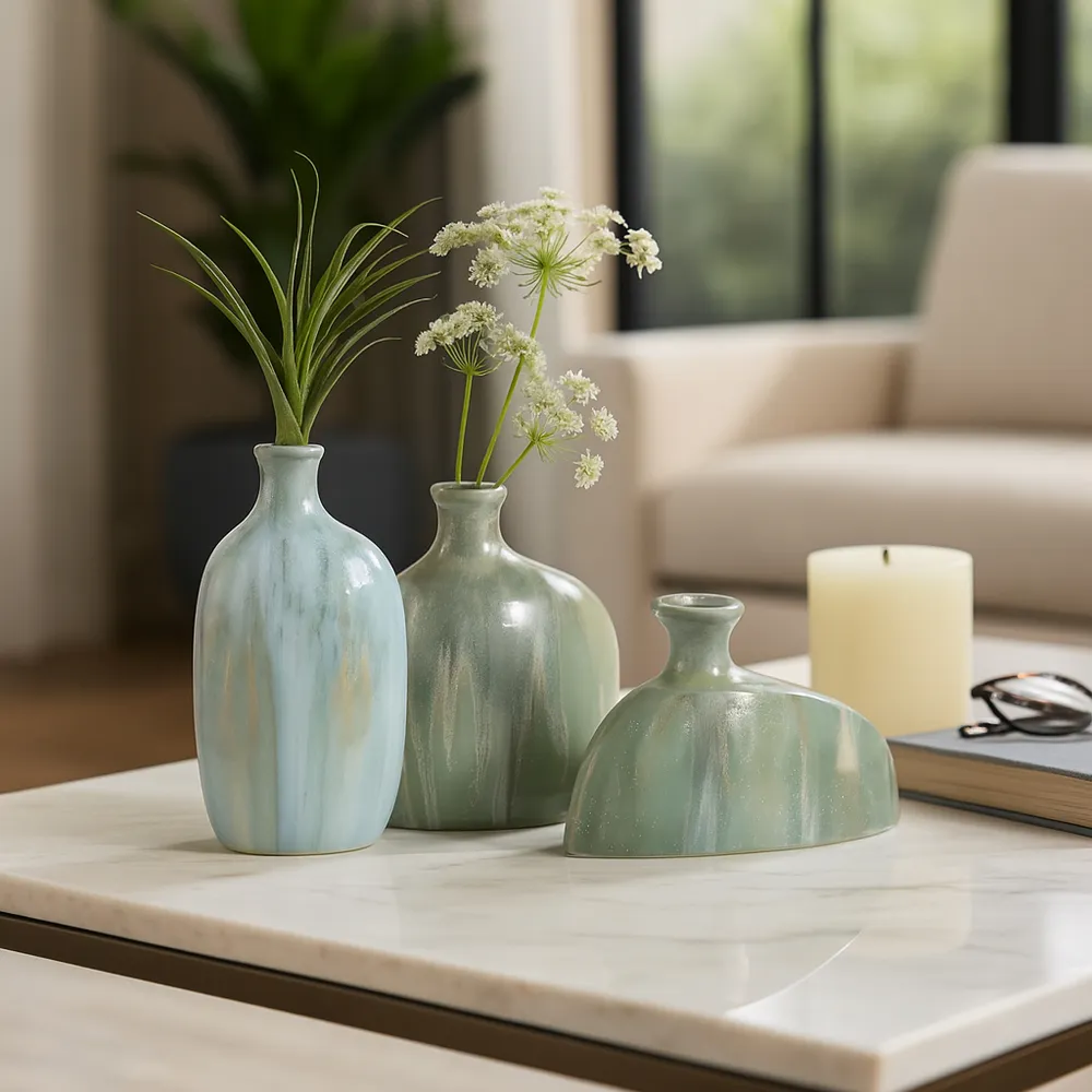 BENTONFIELD SET OF 3 IVORY VASES 9 (IN)