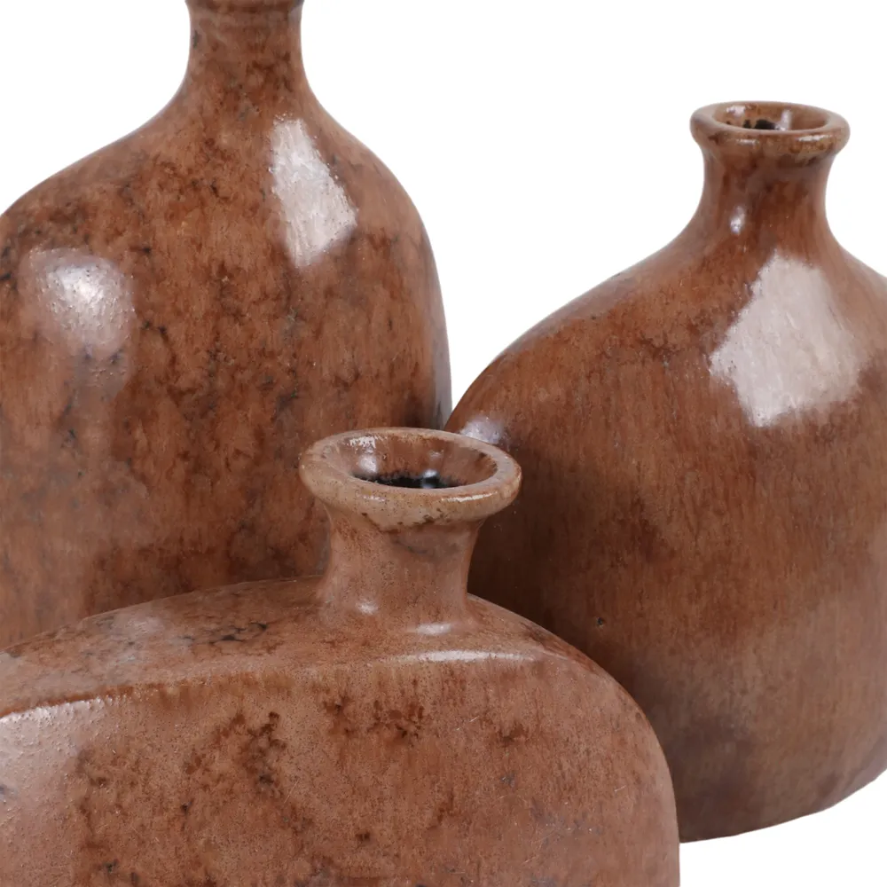 BENTONFIELD SET OF 3 BROWN VASES 9 (IN)