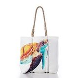 TOTE W ROPE HANDLE & JUTE - WATERCOLOR TURTLES 1
