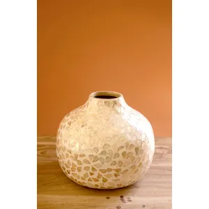 Spun Bamboo Vase with Neutral Capiz Shell Detail / Short 2