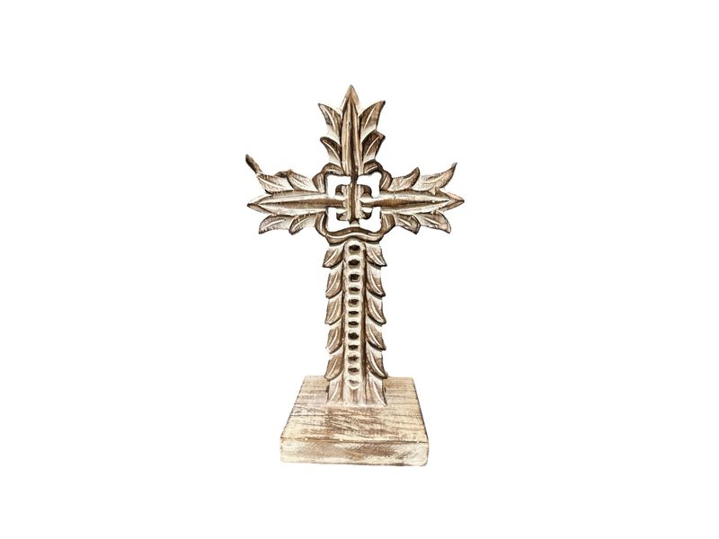 11.75" x 5" Leaf Tabletop Wood Cross 1