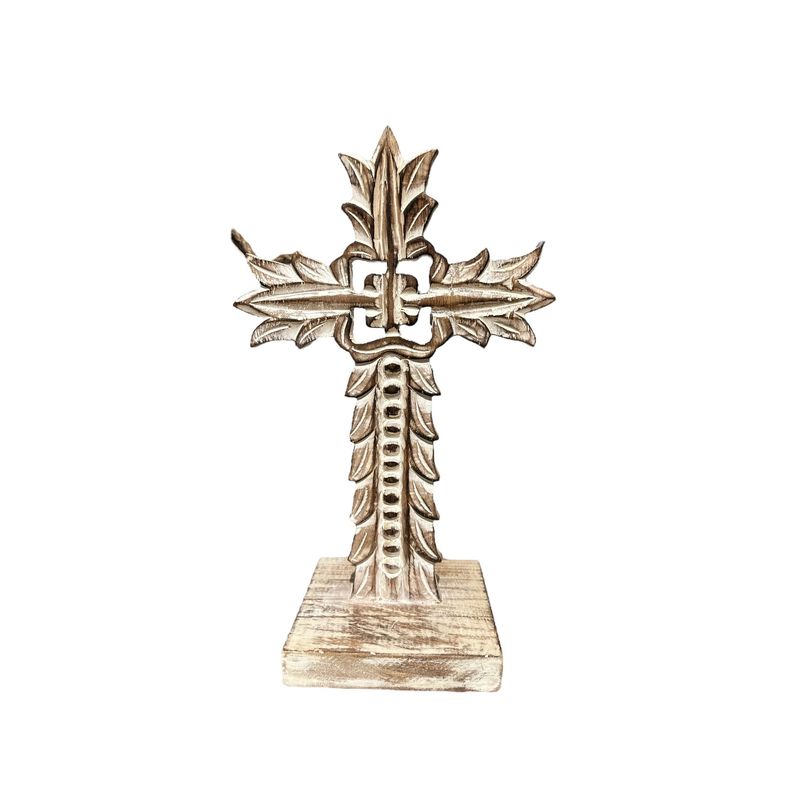 11.75" x 5" Leaf Tabletop Wood Cross