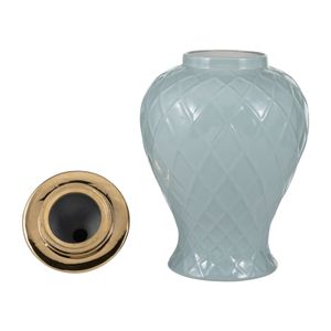 CER, 20"H ROPE TEMPLE JAR, BLUE/GOLD 4