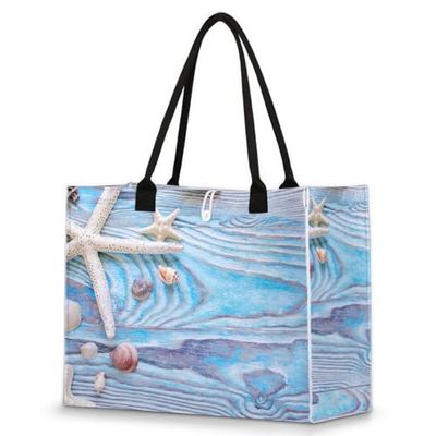 LARGE TOTE W WOVEN HANDLE - WATERCOLOR SHELLS