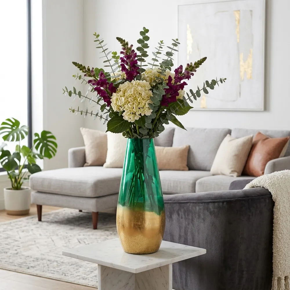 REEDMORE GREEN GLASS VASE 19 (IN)