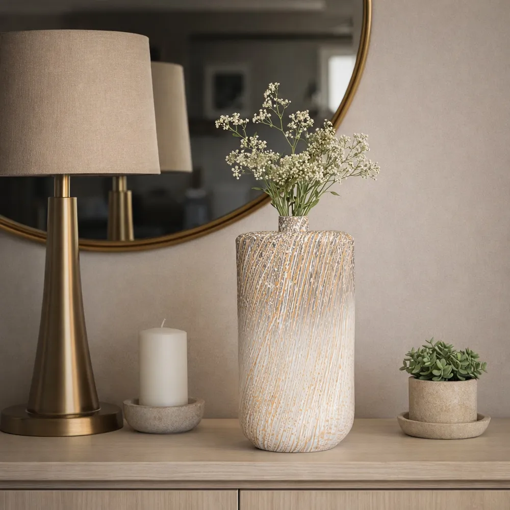 STONEWOOD IVORY GLASS VASE 16 (IN)