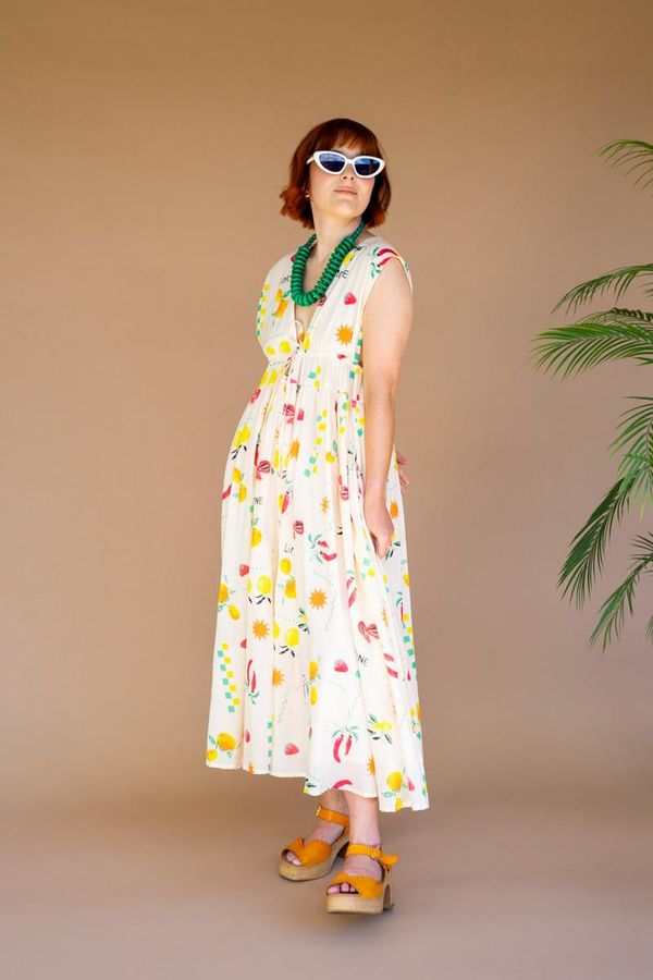 Limone Print Dress with Tie in Front
