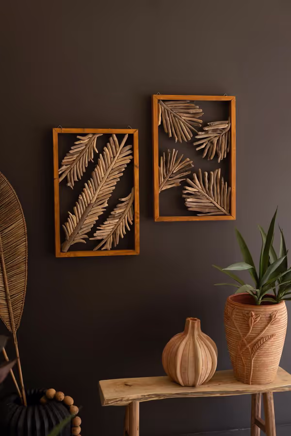 Set of 2 Framed Driftwood Leaves