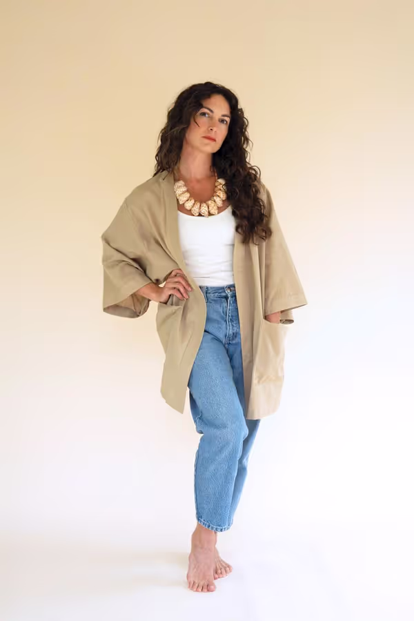 Short Kimono with Front Pockets / Oatmeal