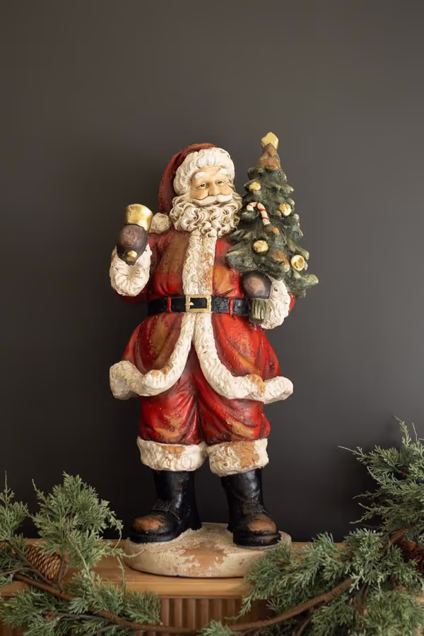 Traditional Faux Concrete Santa with Bell