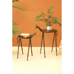 Set of 2 Forged-Iron Horse Accent Tables 1