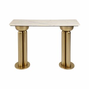 METAL, 42" MARBLE TOP CONSOLE, GOLD/WHITE 1