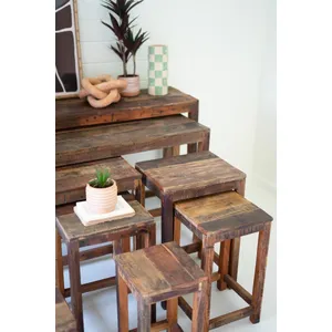 Set of 9 Recycled Wood Display Tables 4